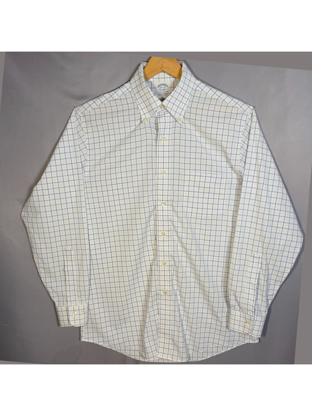Brooks Brothers Original Polo Shirt 15.5 33 Slim Non-Iron Blue Check